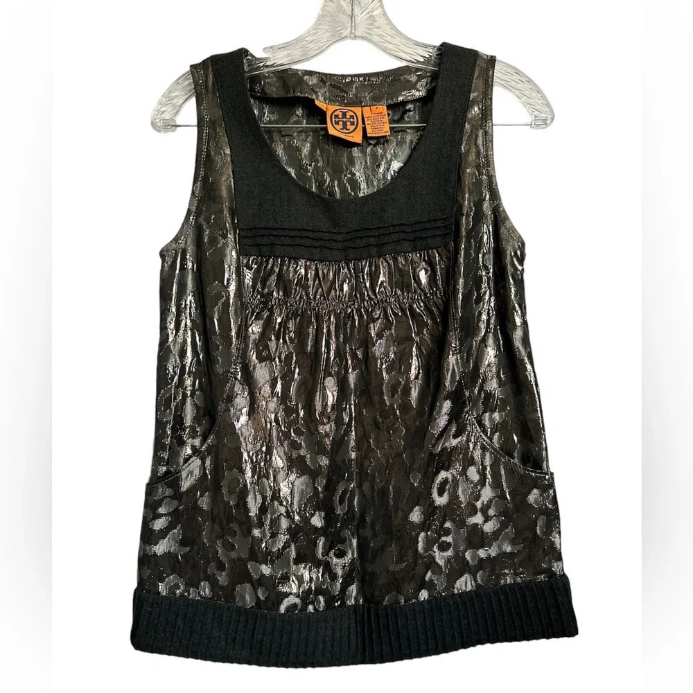 Tory Burch Metallic Animal Print Tank Wool Trim Size 6